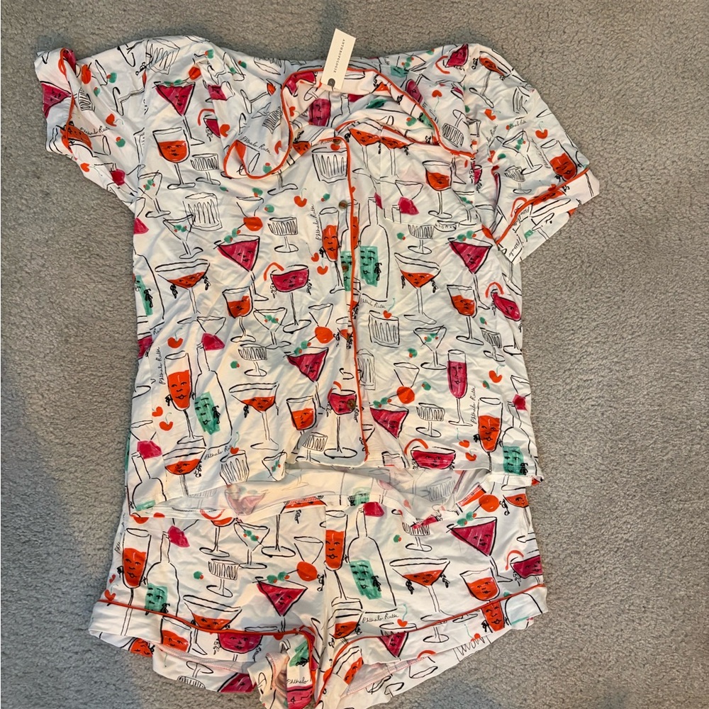 Anthropologie Pajama Set with Drink Print